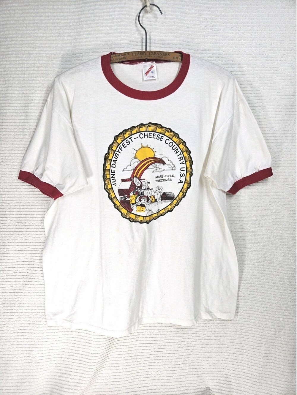 Vintage 80s Dairyfest Ringer Tshirt XL Single Stitch Marshfield Wisconsin Cheese